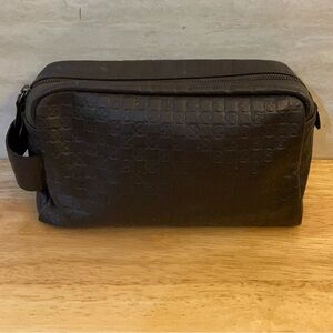 Massei Elegant Black Genuine Leather Toiletry Bag for Men